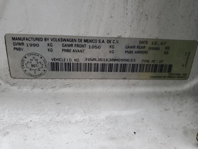 3VWRJ81K38M099633 - 2008 VOLKSWAGEN JETTA WOLFSBURG 白色 照片 12