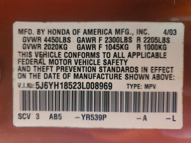5J6YH18523L008969 - 2003 HONDA ELEMENT EX Narıncı foto 13