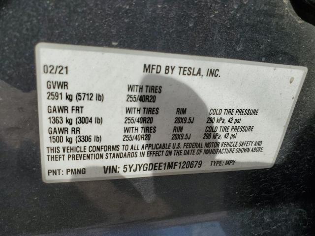 5YJYGDEE1MF120679 - 2021 TESLA MODEL Y GRAY photo 13