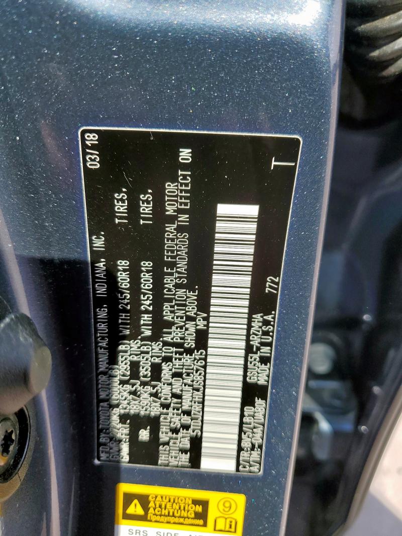 5TDJZRFHXJS857615 - 2018 TOYOTA HIGHLANDER SE Turkuaz fotoğraf 13