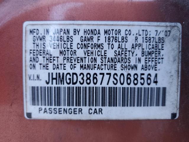 JHMGD38677S068564 - 2007 HONDA FIT S ORANGE photo 13