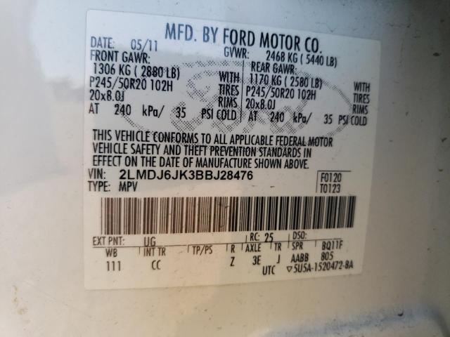 2LMDJ6JK3BBJ28476 - 2011 LINCOLN MKX 白色 照片 12