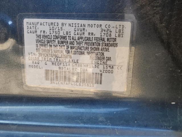 3N1CN7AP6GL835815 - 2016 NISSAN VERSA S BLUE photo 13