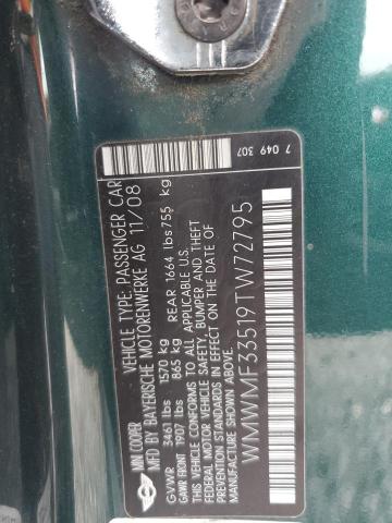 WMWMF33519TW72795 - 2009 MINI COOPER 绿色 照片 12