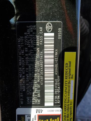 4T4BF3EK4AR071474 - 2010 TOYOTA CAMRY BASE BLACK photo 13