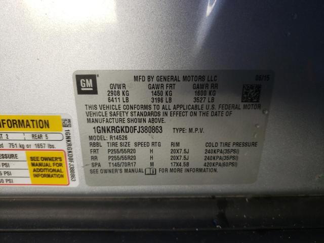 1GNKRGKD0FJ380863 - 2015 CHEVROLET TRAVERSE LT Gümüş foto 14