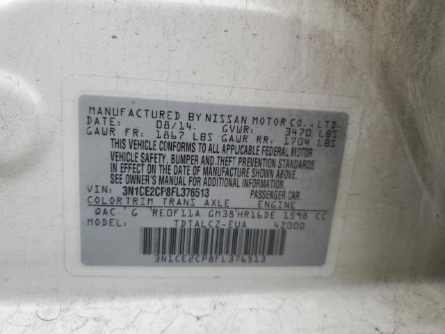 3N1CE2CP8FL376513 - 2015 NISSAN VERSA NOTE S WHITE photo 12