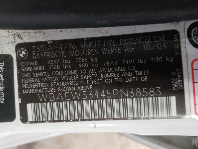 WBAEW53445PN38583 - 2005 BMW 330 XI WHITE photo 12