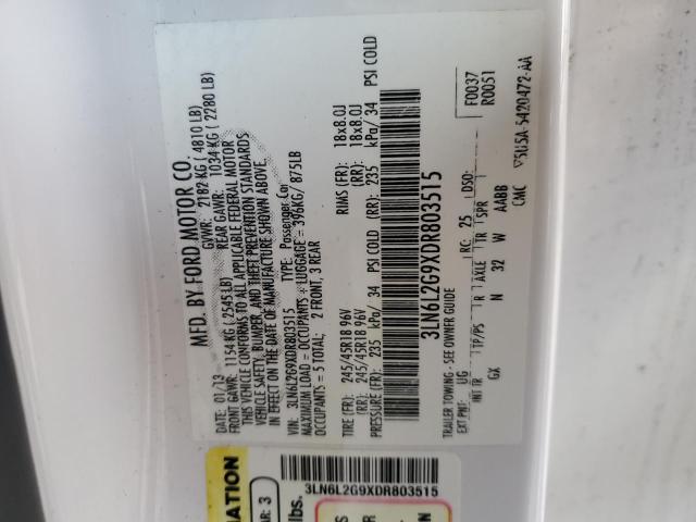 3LN6L2G9XDR803515 - 2013 LINCOLN MKZ WHITE photo 12