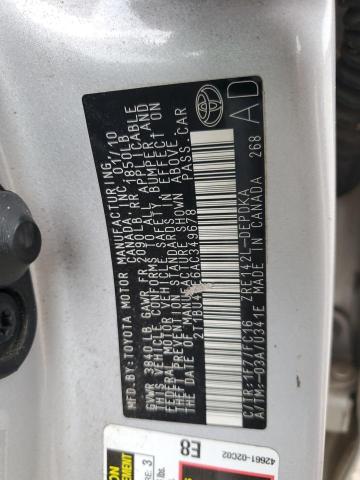 2T1BU4EE6AC349678 - 2010 TOYOTA COROLLA BASE SILVER photo 12