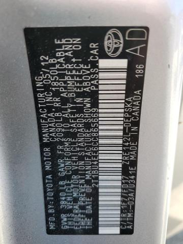 2T1BU4EE6CC865669 - 2012 TOYOTA COROLLA BASE ვერცხლისფერი ფოტო 12