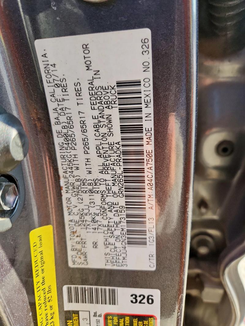 3TMJU4GN3EM173159 - 2014 TOYOTA TACOMA DOUBLE CAB PRERUNNER GRAY photo 13