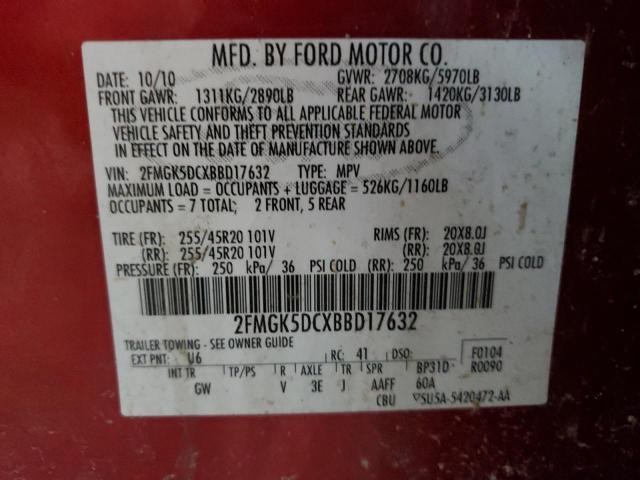 2FMGK5DCXBBD17632 - 2011 FORD FLEX LIMITED RED photo 13