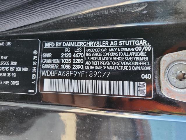 WDBFA68F9YF189077 - 2000 MERCEDES-BENZ SL 500 შავი ფოტო 13