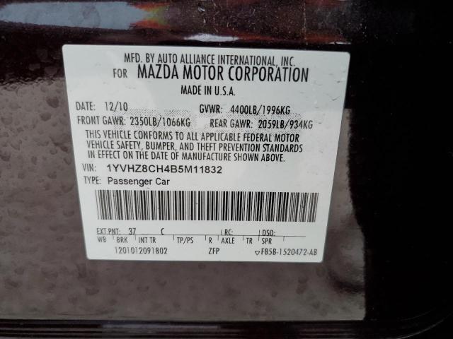 1YVHZ8CH4B5M11832 - 2011 MAZDA 6 I BLACK photo 12