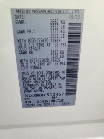 5N1AL0MN3EC510457 - 2014 INFINITI QX60 WHITE photo 14