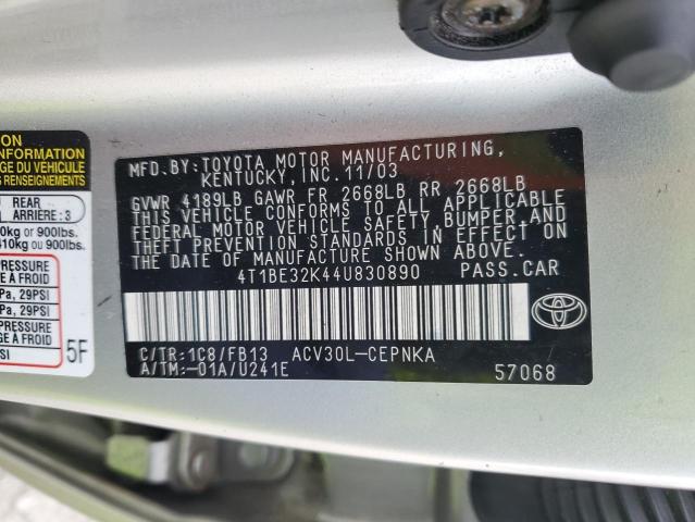 4T1BE32K44U830890 - 2004 TOYOTA CAMRY LE SILVER photo 12