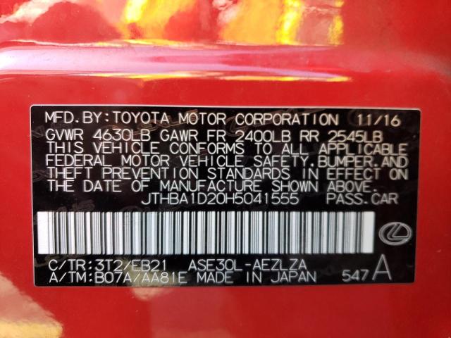 JTHBA1D20H5041555 - 2017 LEXUS IS 200T RED photo 12