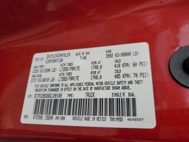 3D7KS28D66G120160 - 2006 DODGE RAM 2500 ST RED photo 12