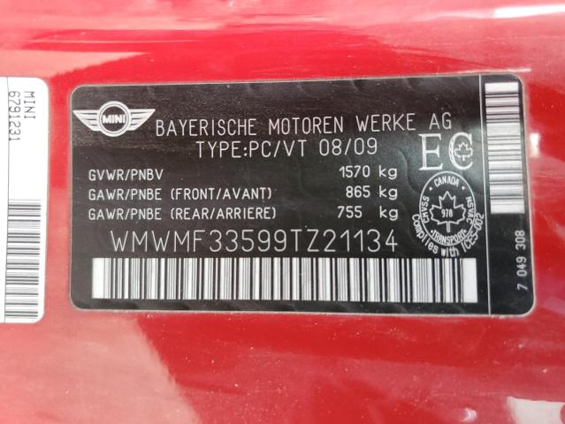 WMWMF33599TZ21134 - 2009 MINI COOPER 红色 照片 12
