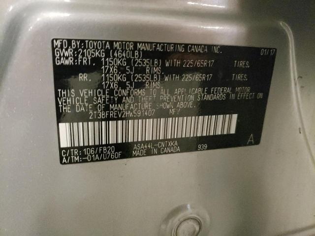 2T3BFREV2HW591407 - 2017 TOYOTA RAV4 LE Արծաթագույն լուսանկար 13