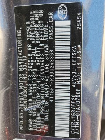 4T1BF1FK9DU243368 - 2013 TOYOTA CAMRY L GRAY photo 12