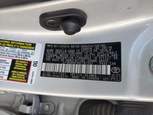 2T1BURHE3HC767263 - 2017 TOYOTA COROLLA L SILVER photo 12