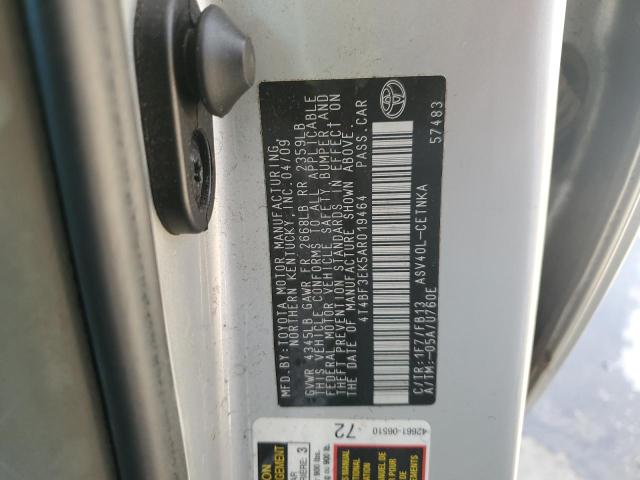 4T4BF3EK5AR019464 - 2010 TOYOTA CAMRY BASE SILVER photo 12