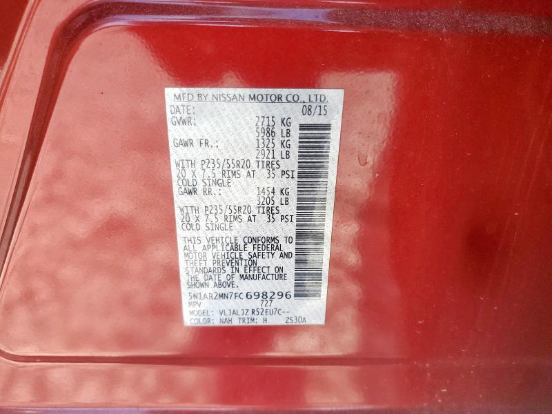 5N1AR2MN7FC698296 - 2015 NISSAN PATHFINDER S Rot Foto 13