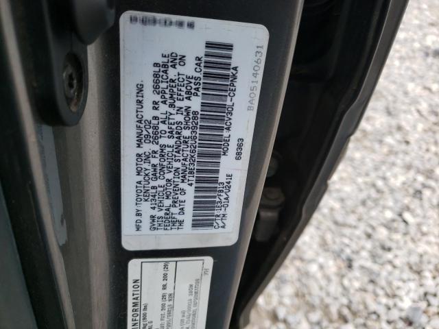 4T1BE32K62U639288 - 2002 TOYOTA CAMRY LE GRAY photo 12