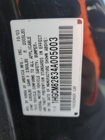 1HGCM82634A005003 - 2004 HONDA ACCORD EX BLACK photo 12