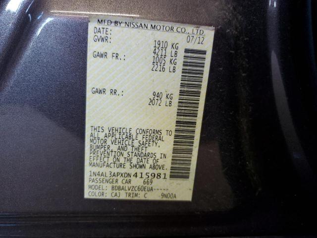 1N4AL3APXDN415981 - 2013 NISSAN ALTIMA 2.5 GRAY photo 13