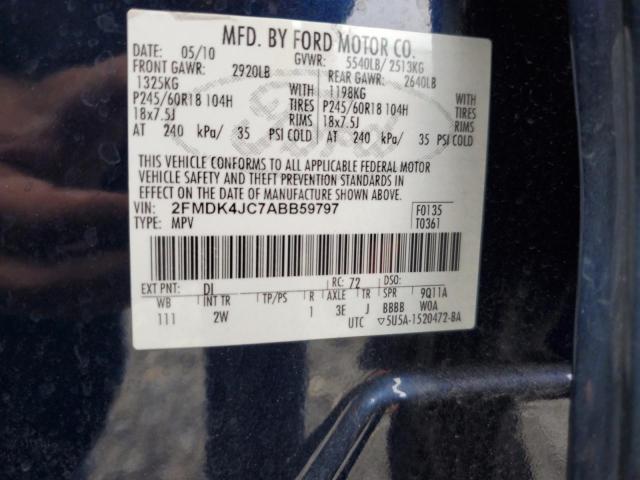 2FMDK4JC7ABB59797 - 2010 FORD EDGE SEL BLUE photo 12