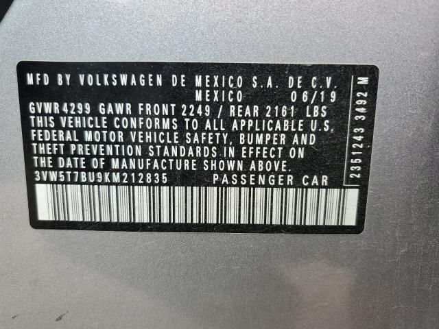 3VW5T7BU9KM212835 - 2019 VOLKSWAGEN JETTA GLI Сріблястий фото 12