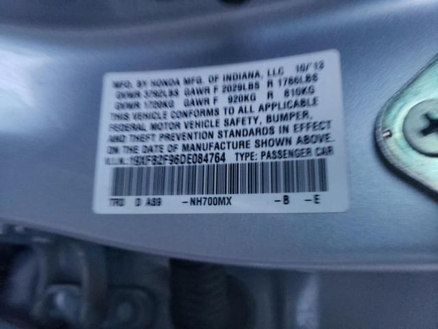 19XFB2F96DE084764 - 2013 HONDA CIVIC EXL ვერცხლისფერი ფოტო 12