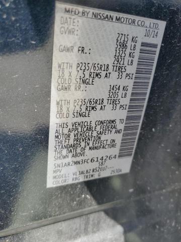 5N1AR2MN3FC614264 - 2015 NISSAN PATHFINDER S Կապույտ լուսանկար 13