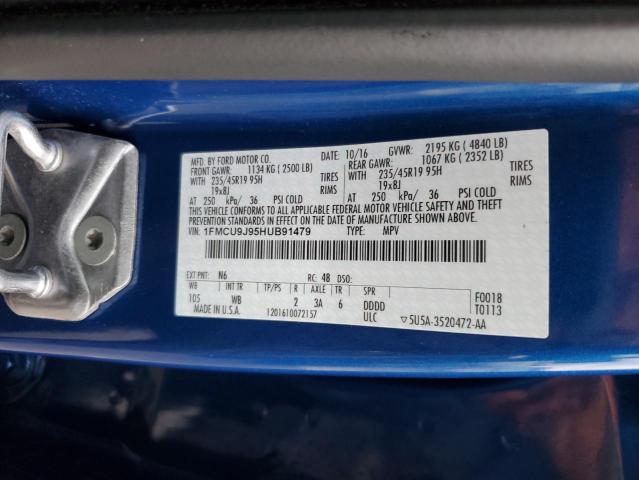 1FMCU9J95HUB91479 - 2017 FORD ESCAPE TITANIUM BLUE photo 12