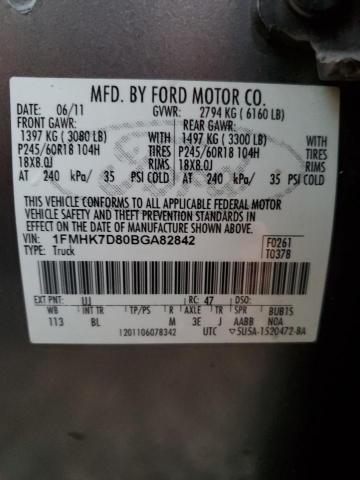 1FMHK7D80BGA82842 - 2011 FORD EXPLORER XLT GRAY photo 13