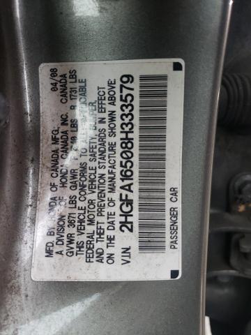 2HGFA16508H333579 - 2008 HONDA CIVIC LX GRAY photo 12