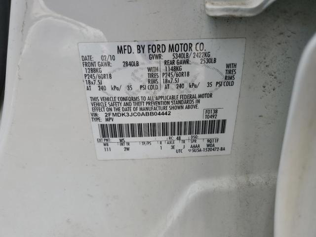 2FMDK3JC0ABB04442 - 2010 FORD EDGE SEL WHITE photo 13