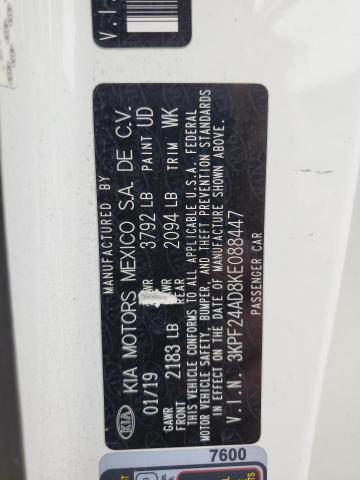 3KPF24AD8KE088447 - 2019 KIA FORTE FE WHITE photo 12