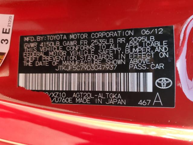 JTKJF5C79D3047937 - 2013 TOYOTA SCION TC RED photo 12