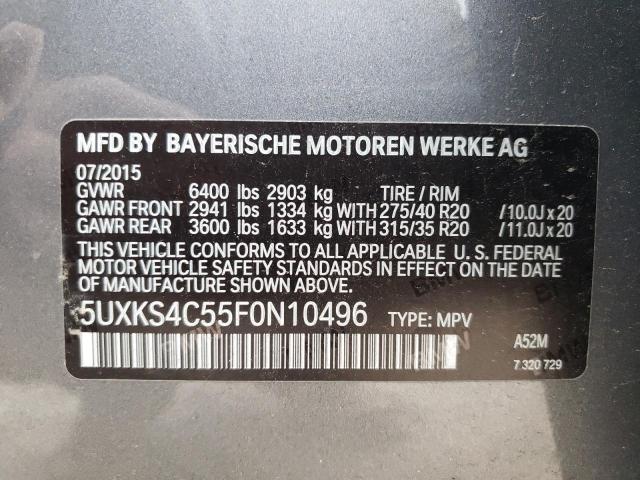 5UXKS4C55F0N10496 - 2015 BMW X5 XDRIVE35D GRAY photo 13