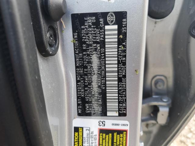 4T1BZ1HK3KU024410 - 2019 TOYOTA CAMRY XSE ვერცხლისფერი ფოტო 12