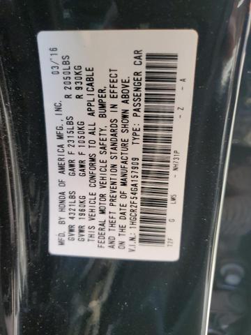 1HGCR2F54GA157909 - 2016 HONDA ACCORD SPORT أسود صورة 12