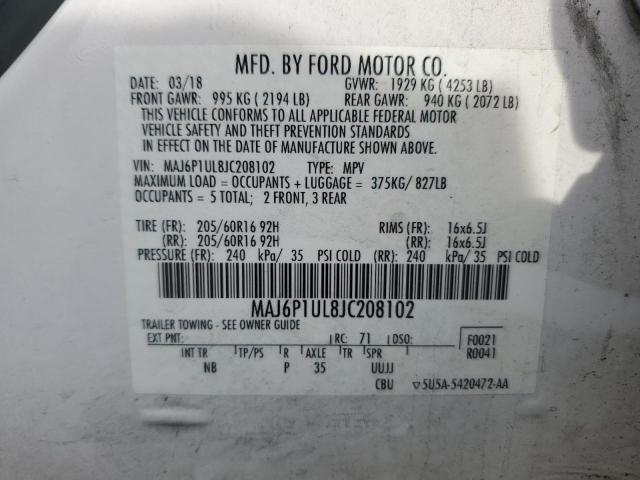 MAJ6P1UL8JC208102 - 2018 FORD ECOSPORT SE Blanc photo 13