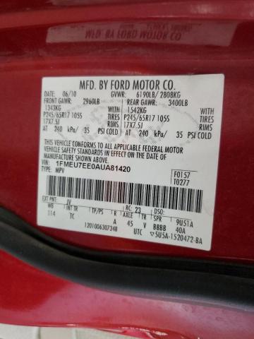 1FMEU7EE0AUA81420 - 2010 FORD EXPLORER EDDIE BAUER RED photo 12