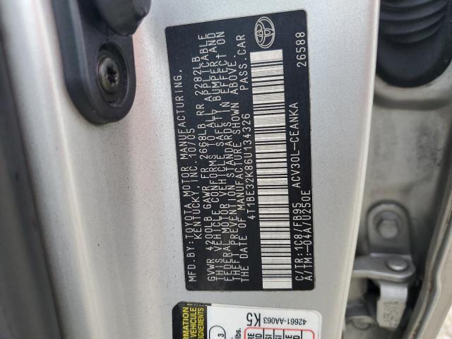 4T1BE32K86U134326 - 2006 TOYOTA CAMRY LE SILVER photo 12