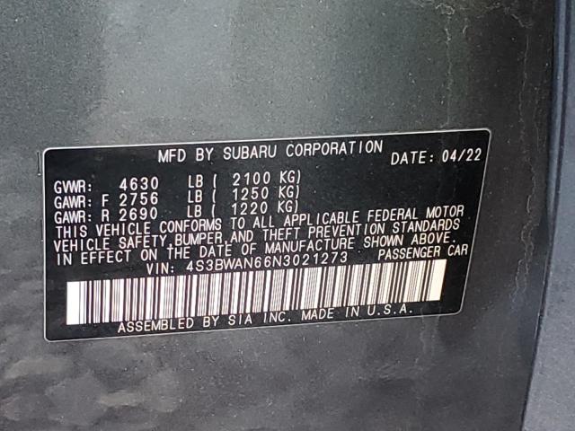 4S3BWAN66N3021273 - 2022 SUBARU LEGACY LIMITED GRAY photo 12