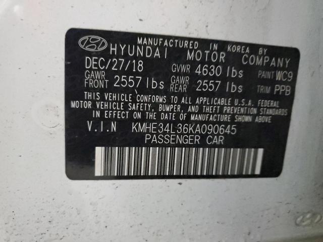 KMHE34L36KA090645 - 2019 HYUNDAI SONATA HYBRID WHITE photo 12